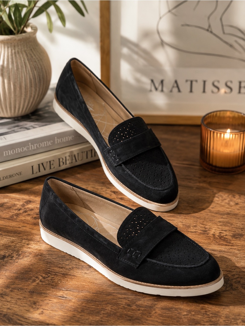 LifeStride ZaZa Black Suede Loafers Women’s 9 Comfort Slip On Flat